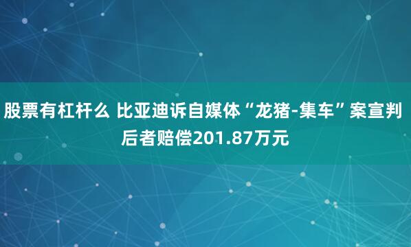 股票有杠杆么 比亚迪诉自媒体“龙猪-集车”案宣判 后者赔偿201.87万元