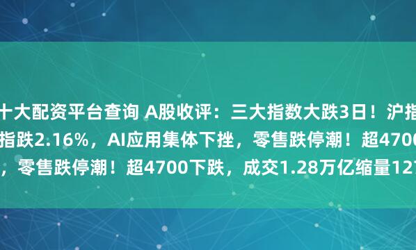 十大配资平台查询 A股收评：三大指数大跌3日！沪指逼近3200点，创业板指跌2.16%，AI应用集体下挫，零售跌停潮！超4700下跌，成交1.28万亿缩量1273亿