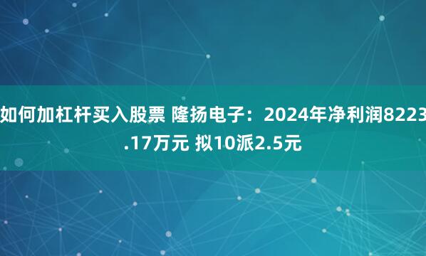 如何加杠杆买入股票 隆扬电子：2024年净利润8223.17万元 拟10派2.5元